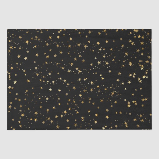 Papel De Seda Diseño de estrellas doradas celestiales elegantes  (Anverso)
