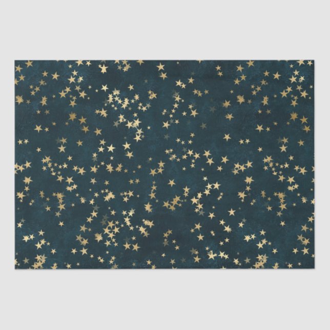 Papel De Seda Diseño de estrellas doradas celestiales elegantes  (Anverso)