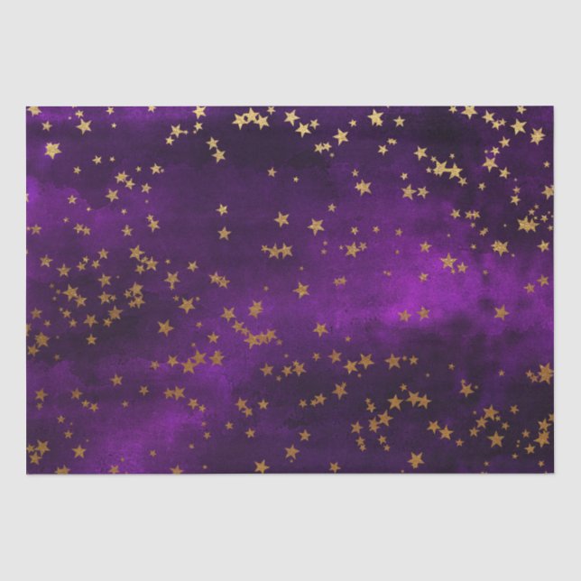 Papel De Seda Diseño de Estrellas Doradas Celestiales Elegantes  (Anverso)