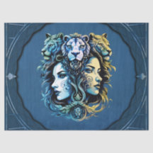 Diseño de fantasía de cabezas de león y cabezas de