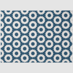 Papel De Seda Diseño de flores circulares japonesas en azul y bl