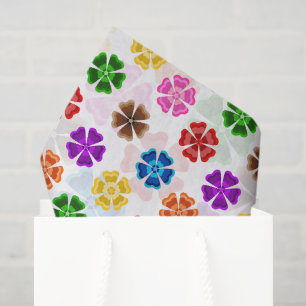 Papel De Seda Diseño de flores de arcoíris retro coloridas blanc