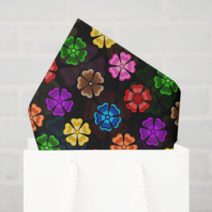 Papel De Seda Diseño de flores de arcoíris retro coloridas negro