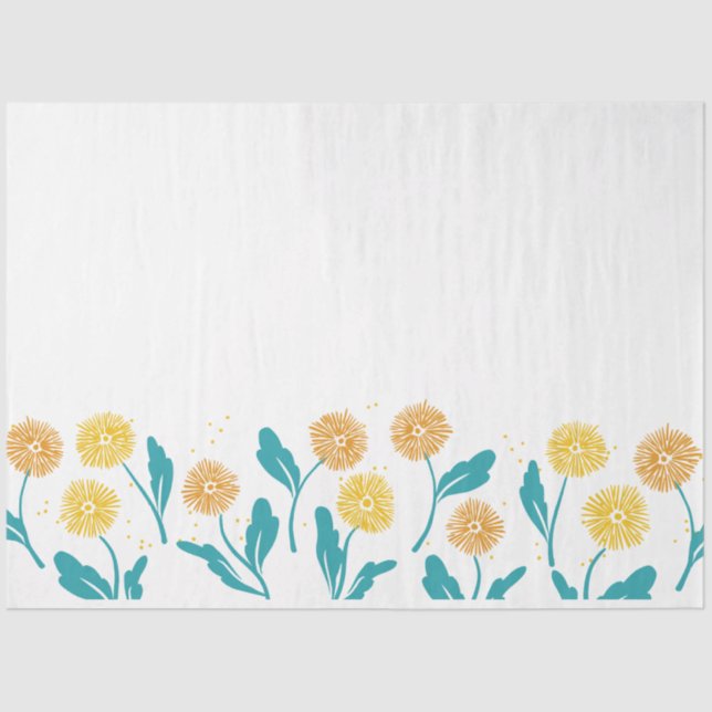 Papel De Seda Diseño de flores y hojas de Dandelion (Anverso)