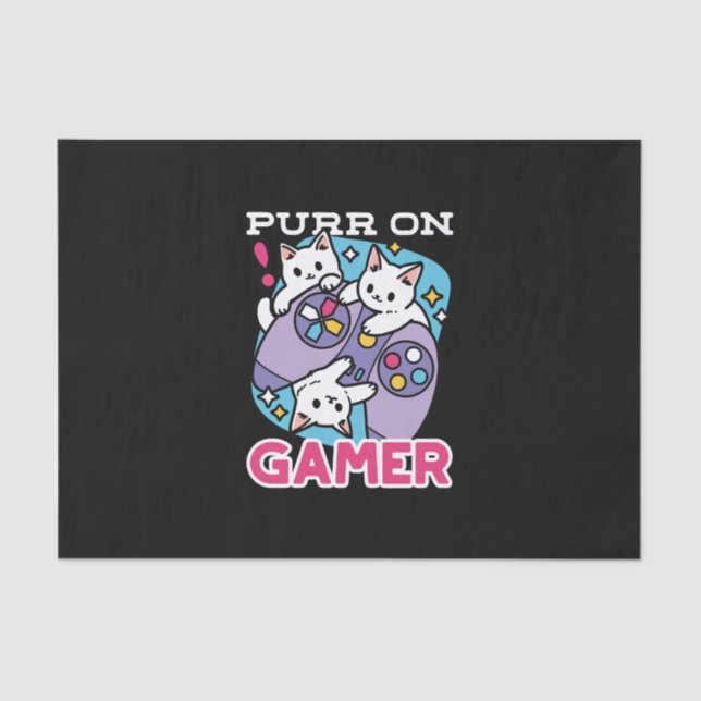 Papel De Seda Diseño De Gato Gamer - Purr En El Arte De Joystick (Anverso)