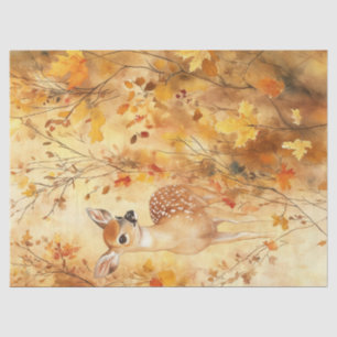Papel De Seda Diseño de hojas de otoño con cervatillo en acuarel