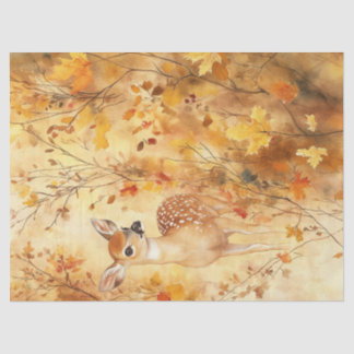 Papel De Seda Diseño de hojas de otoño con cervatillo en acuarel