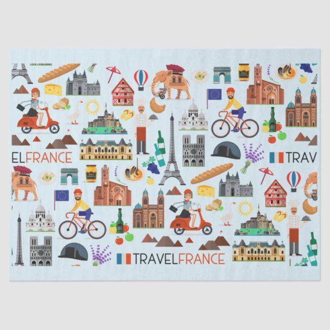 Papel De Seda Diseño de iconos de viajes en Francia (Anverso)