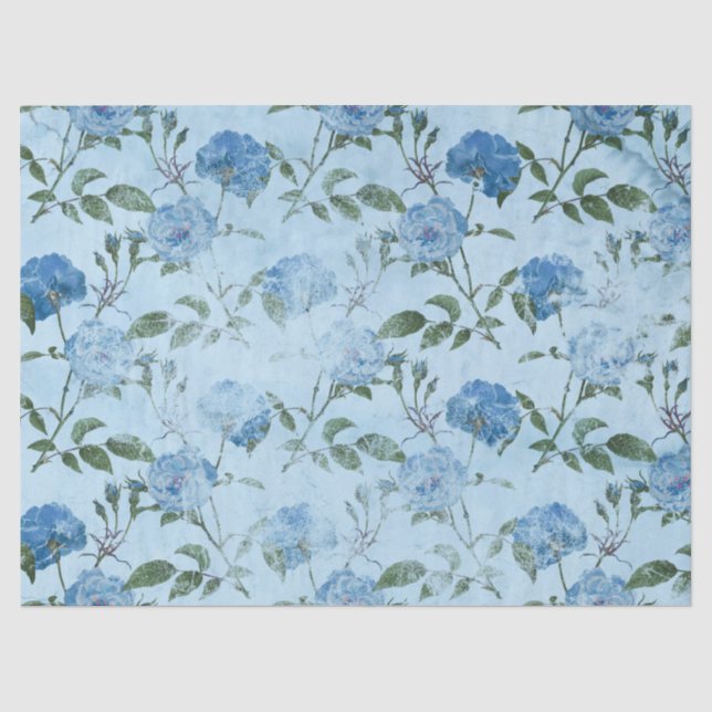 Papel De Seda Diseño de la serie azul floral desgastado 4 (Anverso)