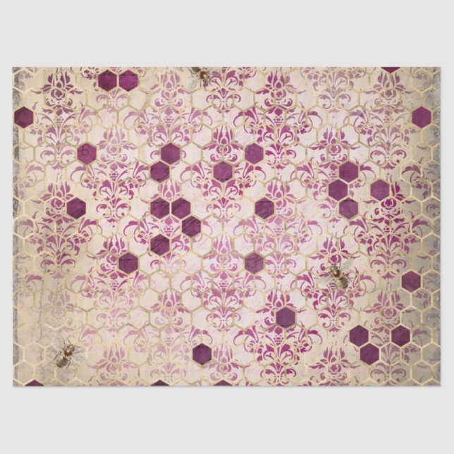 Papel De Seda Diseño de la serie Bee de Borgoña Dieciséis (Anverso)