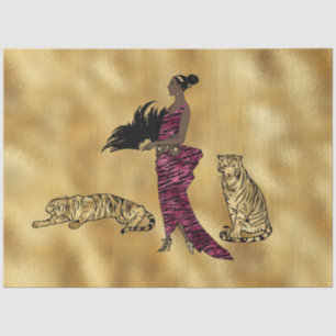 Papel De Seda Diseño de la serie Burgundy y Gold Tiger 20