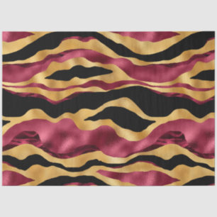 Papel De Seda Diseño de la serie Burgundy y Gold Tiger 3