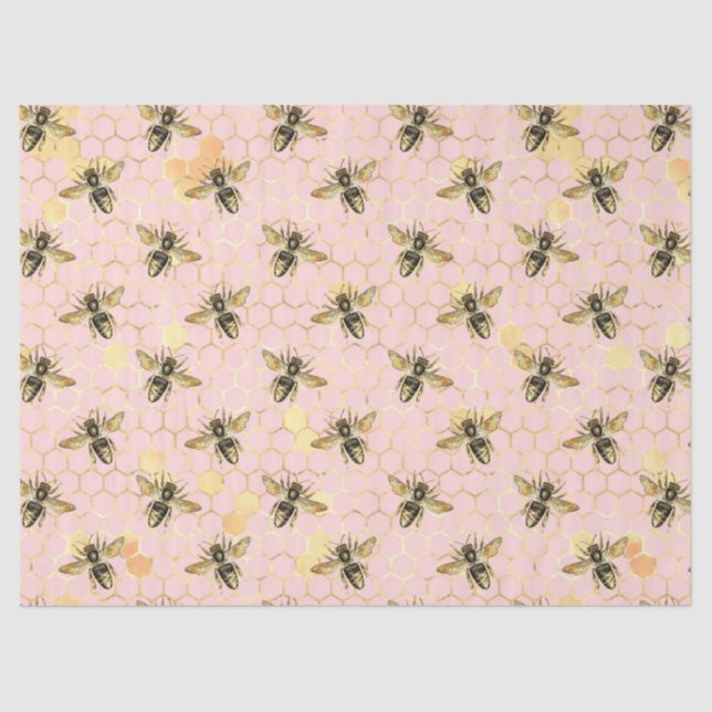 Papel De Seda Diseño de la serie de abejas rosadas y doradas 1 (Anverso)