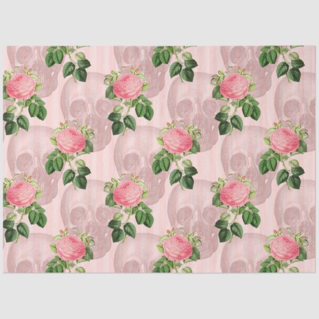 Papel De Seda Diseño de la serie de cráneo floral rosa 9 (Anverso)