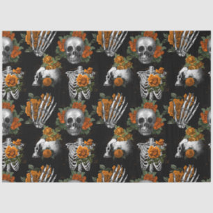 Papel De Seda Diseño de la serie de cráneos florales naranjas 7