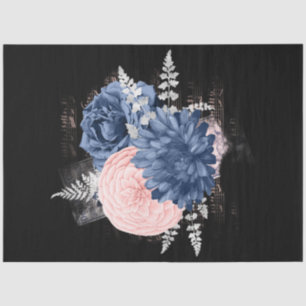 Papel De Seda Diseño de la serie de efemas florales Rubor y Navy