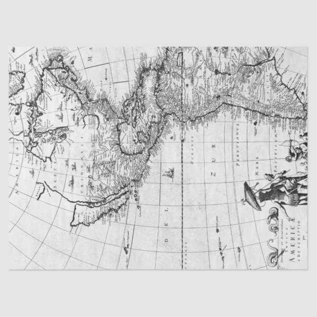 Papel De Seda Diseño de la serie de mapas digitales en blanco y  (Anverso)