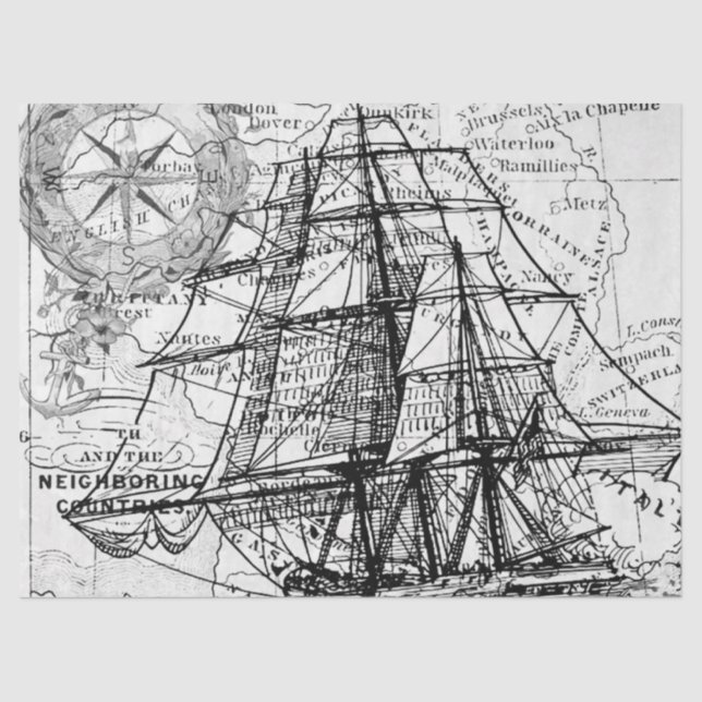 Papel De Seda Diseño de la serie de mapas digitales en blanco y  (Anverso)