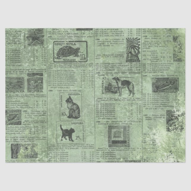 Papel De Seda Diseño de la serie Ephemera Green Paper 14 (Anverso)