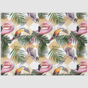 Papel De Seda Diseño de la serie Flamingo acuarela colorida 7
