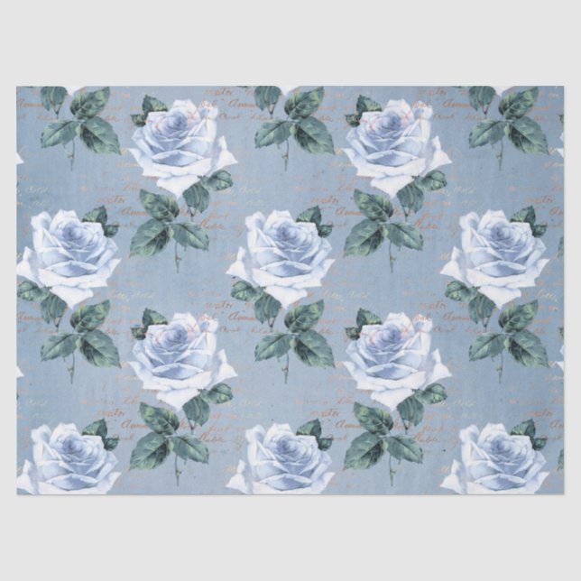 Papel De Seda Diseño de la serie Floral Desgastada Azul 1 (Anverso)