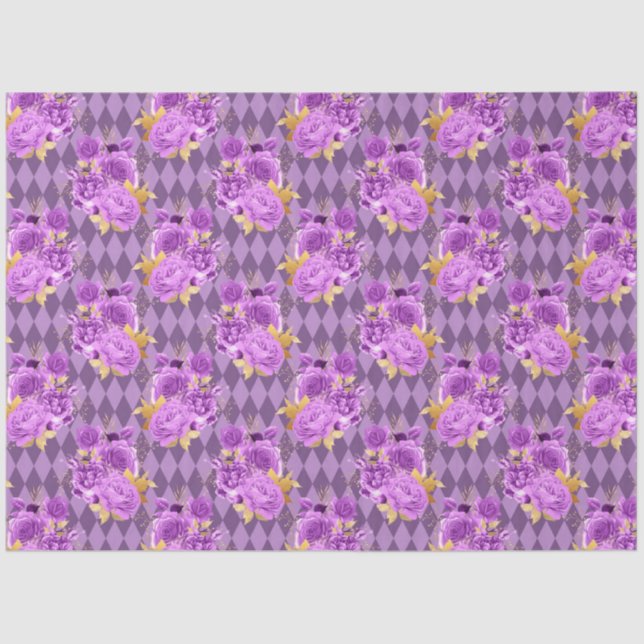 Papel De Seda Diseño de la serie floral púrpura y dorada 8 (Anverso)