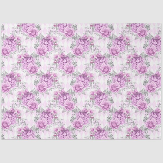 Papel De Seda Diseño de la serie floral púrpura y plateada 3 (Anverso)