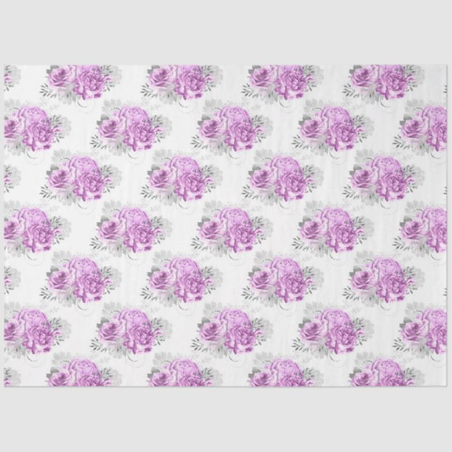 Papel De Seda Diseño de la serie floral púrpura y plateada 6 (Anverso)