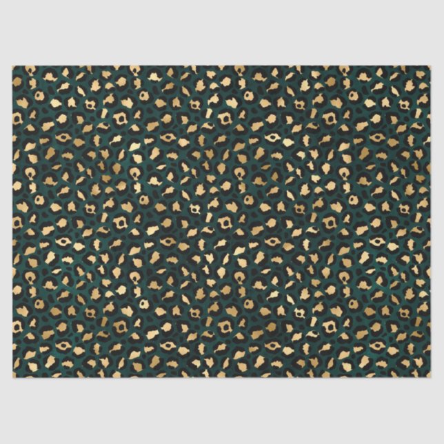 Papel De Seda Diseño de la serie Leopardo verde azulado y Gold 1 (Anverso)