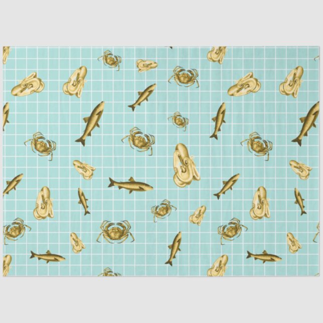 Papel De Seda Diseño de la serie náutica Lt Blue y Gold 4 (Anverso)