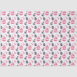 Papel De Seda Diseño de la serie náutica rosa y marina 13
