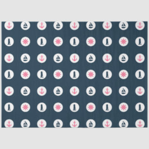 Papel De Seda Diseño de la serie náutica rosa y naval 8