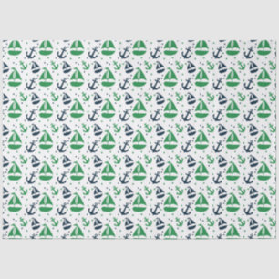 Papel De Seda Diseño de la serie náutica verde y naval 10