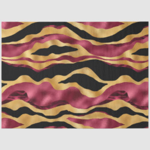 Papel De Seda Diseño de la serie Tigre de Borgoña y Oro 3