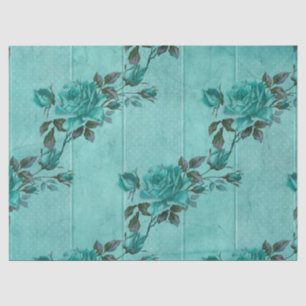 Papel De Seda Diseño de la serie turquesa floral desgastada 2