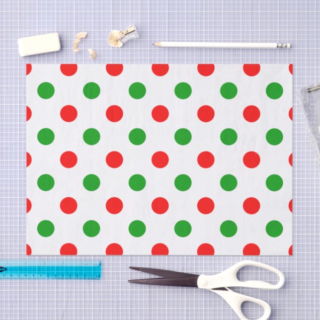 Papel De Seda Diseño de lunares blancos rojos y verdes (Artesanía)