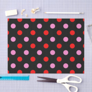 Papel De Seda Diseño de lunares rojos y rosados sobre negro