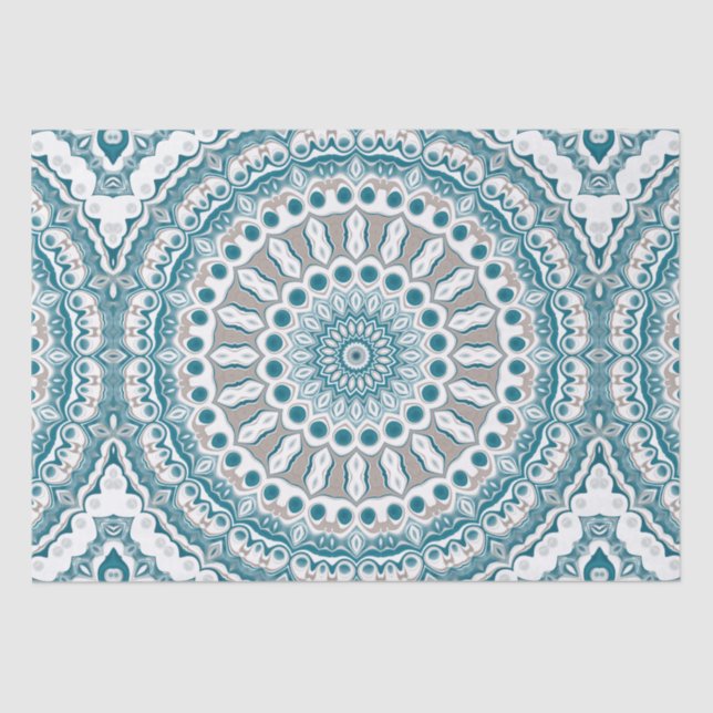 Papel De Seda Diseño de Mandala azul y blanco (Anverso)