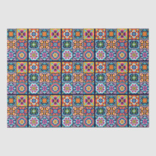 Papel De Seda Diseño de mosaico de azulejos coloridos con flores