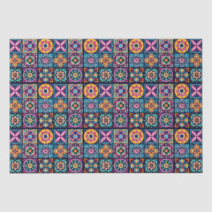 Papel De Seda Diseño de mosaico de azulejos coloridos con flores