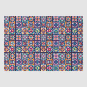 Papel De Seda Diseño de mosaico de baldosas coloridas con flores
