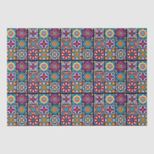 Papel De Seda Diseño de mosaico de baldosas coloridas con flores