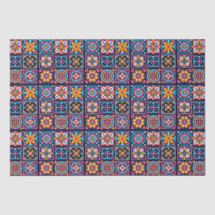 Papel De Seda Diseño de mosaico de baldosas coloridas con flores