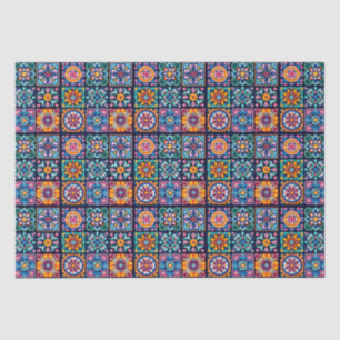 Papel De Seda Diseño de mosaico de baldosas coloridas con flores