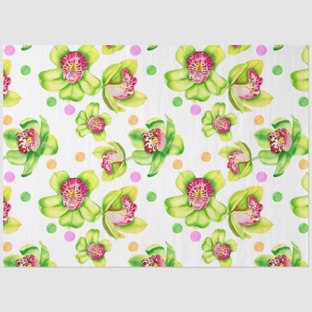 Papel De Seda Diseño de orquídeas acuarelas 7 (Anverso)