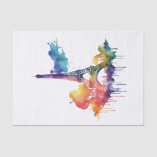 Papel De Seda Diseño de París con manchas coloridas