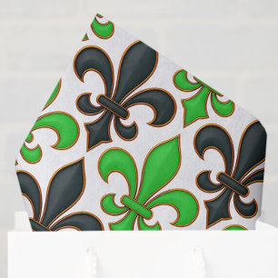 Papel De Seda Diseño de patrón barroco de flor de lis negro verd