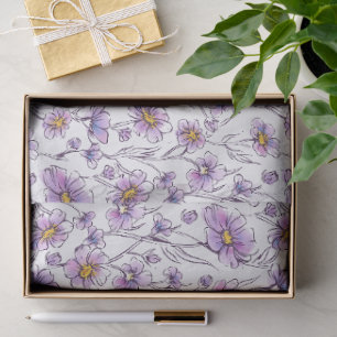 Papel De Seda Diseño de patrón botánico de flor silvestre púrpur