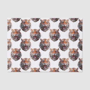 Papel De Seda Diseño de patrón de cabeza de tigre - Blanco  