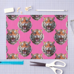 Papel De Seda Diseño de patrón de cabeza de tigre rosa